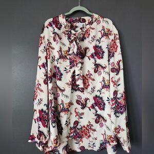 Liz Claiborne 3X Paisley Tie Neck Lightweight Flowy Blouse EUC